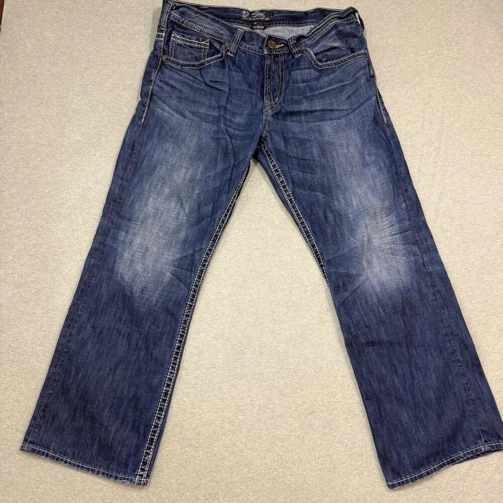 VTG Y2K Silver Jeans Co Gordie Blue Denim Stretch Baggy‎ Men's Size 36x30 Grunge